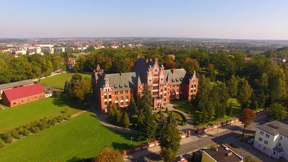 Aerial view of the Monastery of St. Catherine in Braniewo, Poland