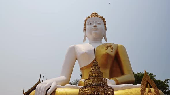 Enormous Buddha Statue at Chiang Mai Buddhist Temple in Thailand, Beautiful Famous Building of Wat P