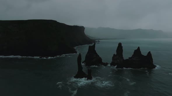 Iceland Black Sand Beach with Huge Waves at Reynisfjara Vik