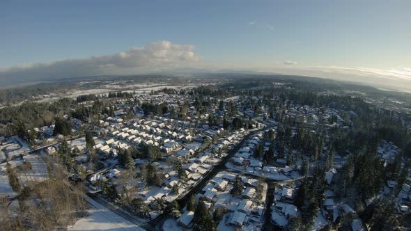 Rural Residential Neighborhoods Covered In Winter Snow Aerial