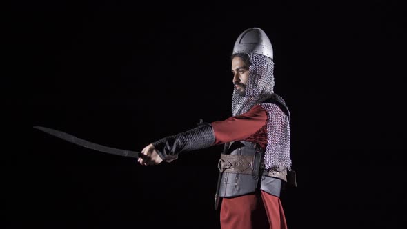 Byzantine Soldier. Black background. alt