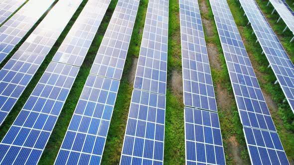 4K : Aerial view of a solar power station