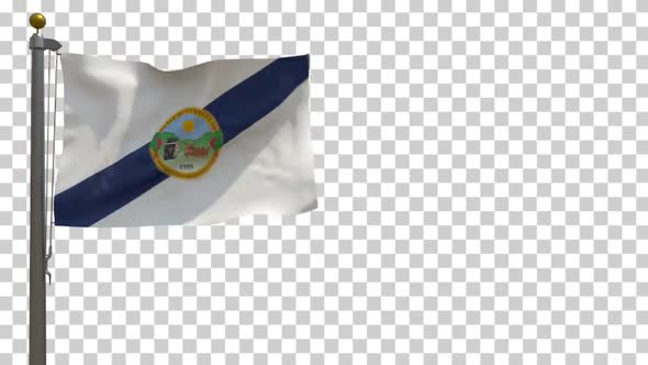 Temecula City Flag (California, USA) on Flagpole with Alpha Channel - 4K