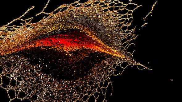 Drop Yellow Liquid Collide in Abstract Style on Black Background. alt