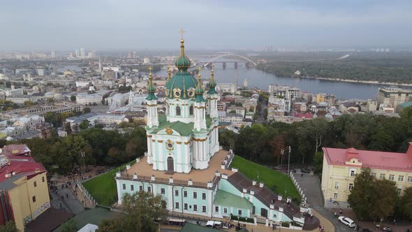 Kyiv, Ukraine Aerial View in Autumn : St. Andrew's Church. Kiev