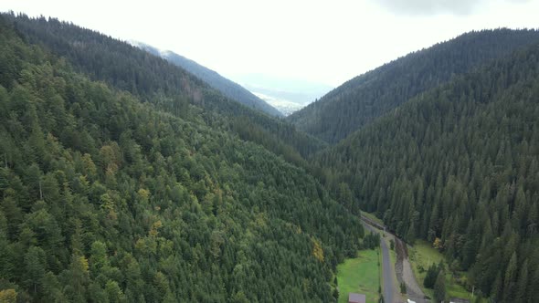 Aerial View of the Carpathian Mountains in Autumn. Ukraine