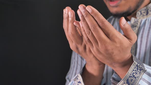 Muslim Man Praying During Ramadan, Close Up 
