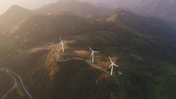 Wind Turbines in mountain during sunset