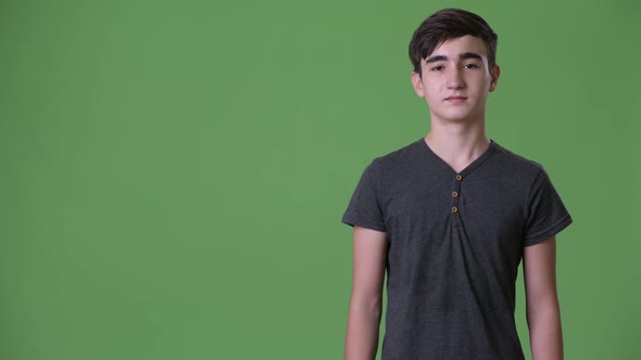 Young Handsome Iranian Teenage Boy Against Green Background