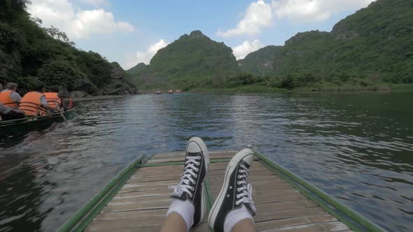 Touristic Traveling By Boat in Trang An, Vietnam