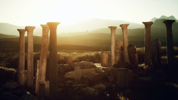 Old Greek Temple Ruins at Sunset
