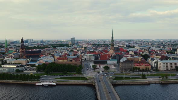 Panoramic Aerial Footage of Riga Latvia Beautiful Modern City