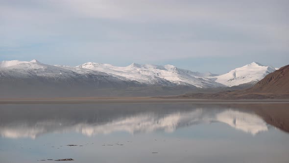 Panoramic Landscape of Lake Surface with Reflections of Mountains on Surface