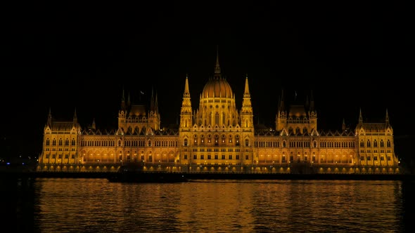 Hungarian national dome buiding in Budapest by the night 4K 2160p 30fps UltraHD footage - Lighted pa