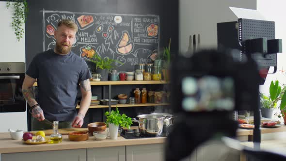 Chef Filming Video Recipe for Food Blog