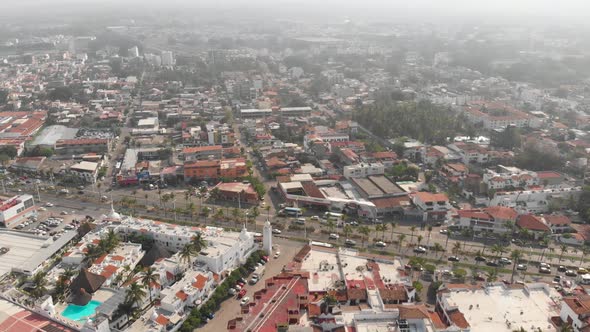 Aerial drone footage of the beautiful town centre of the town of Puerto Vallarta in Mexico