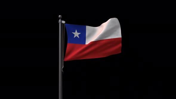 Chile Flag On Flagpole With Alpha Channel  4K