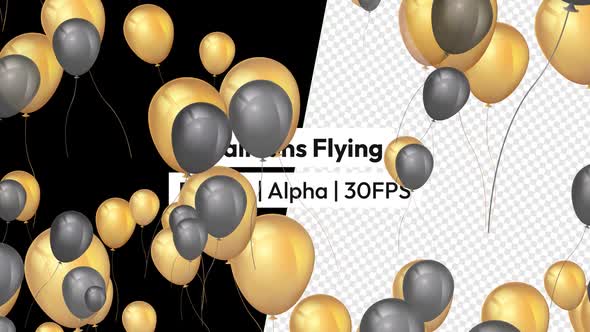 Golden Balloons Flying Up with Alpha