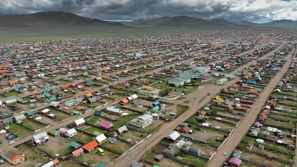 Aerial View of City Landscape of Colorful Houses in Mongolia