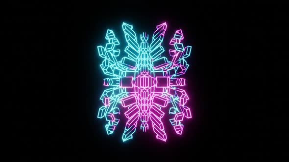Neon glowing abstract object. Geometry shapes. Looped animation.