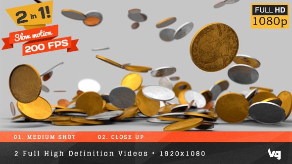 Falling Dollar Coins in Slow Motion on White