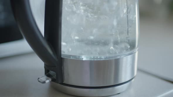 Electric Kettle Turning Off Automatically As Water Boiling Inside Closeup