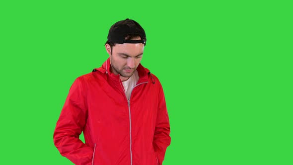 Runner in Sportswear Walking and Feeling Tired on a Green Screen Chroma Key