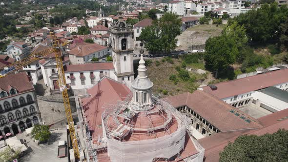 Igreja de Sao Goncalo, Church and monastery of Amarante, Portugal. Orbiting shot