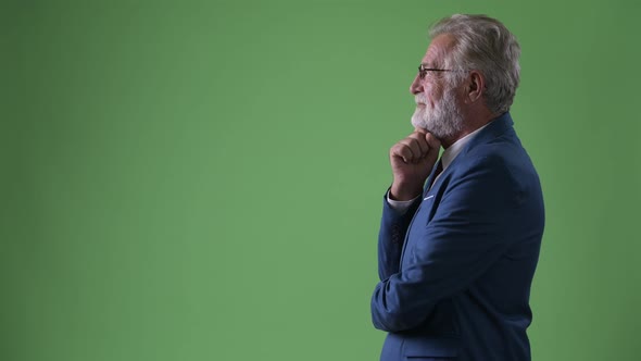 Handsome Senior Bearded Businessman Against Green Background