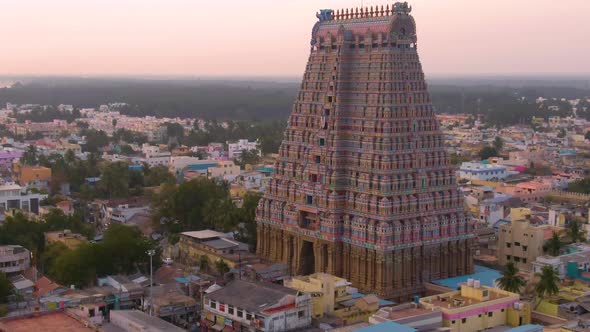 South India "Gopuram" at Srirangam Trichi, India, 4k aerial 