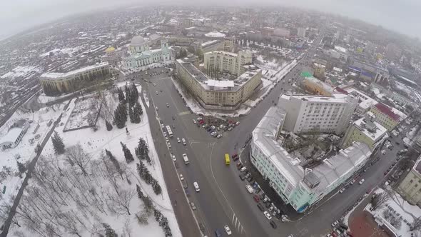 Panorama from top of winter city of Kursk, Russia