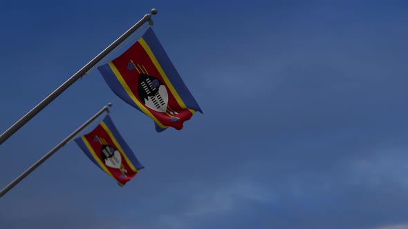 Eswatini Flags In The Blue Sky - 4K