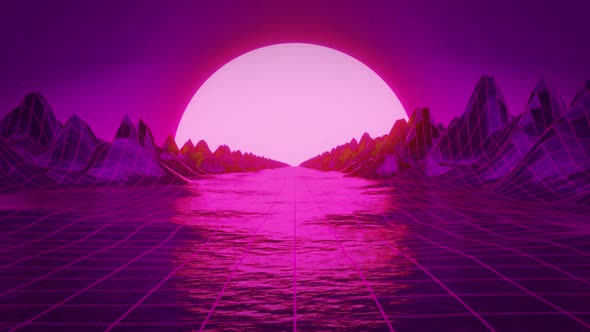 Purple retro sunset in the mountains alt