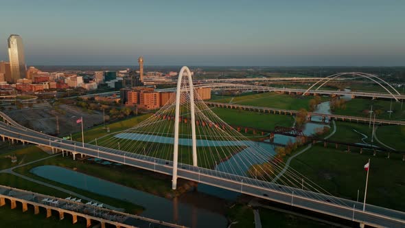 Margaret Hunt Hill Bridge and Dallas City Skyline Texas