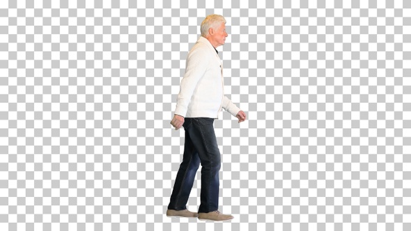 Casual senior old man walking, Alpha Channel