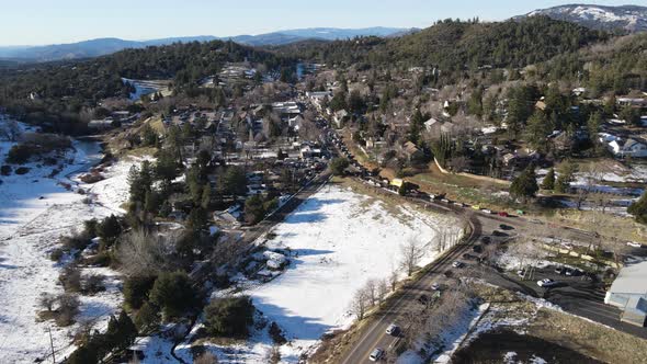 Aerial View of Downtown City of Julian During Snow Day