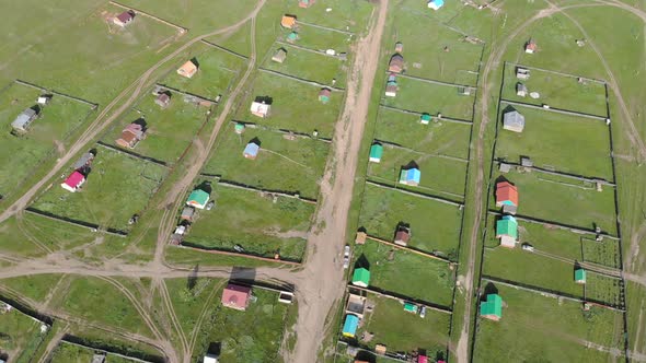 Aerial View of Little Town Landscape of Colorful Houses in Mongolia