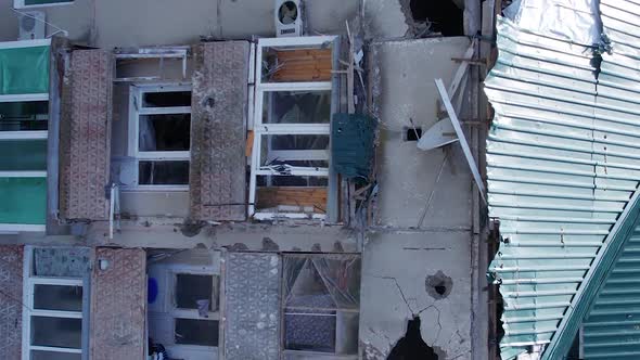 Vertical Video of a Building Bombed During the War in Makariv Ukraine