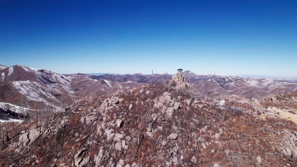 Close up panning shot of Monjeau Peak in New Mexico during the winter