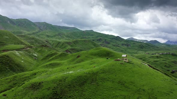 Aerial View Of Children Playground And Swing In Mountains