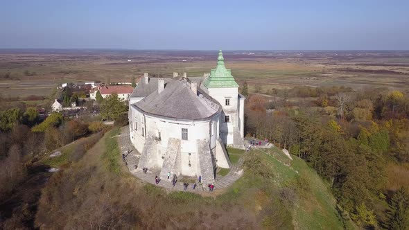 Aerial view of the Oleskiy Castle, located in Lviv Oblast, Ukraine