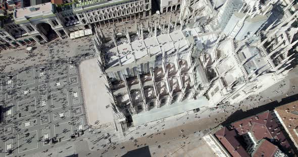 Aerial reveal of Milan Cathedral, architectural masterpiece in Milan, Italy