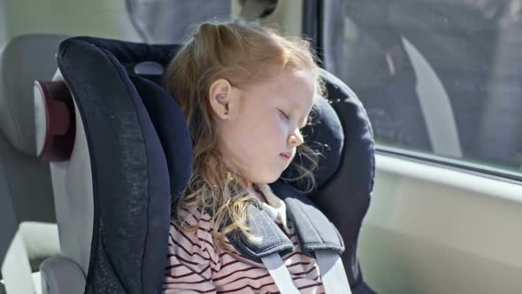 Little Girl Taking Nap in Car Seat alt