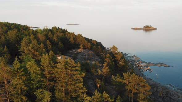 Drone shot of archipelago at coast of Southern Finland