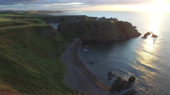 Aerial view of the Dunnottar Castle on the seashore