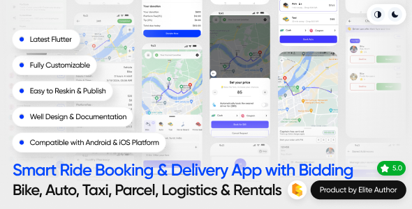 ZippyGo - Bike, Auto & Car Taxi Booking Solution - Bidding System - Parcel - Logistics & Rental App