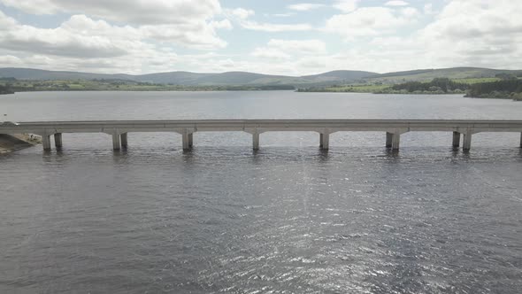 Aerial View Of The Bridge Over Blessington Lake County Wicklow In Ireland - drone shot