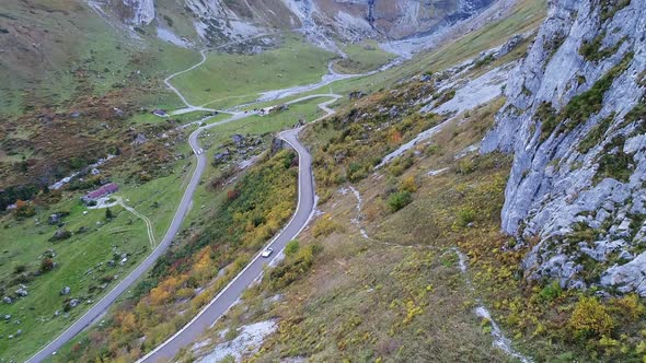 Aerial view of the Swiss Alps from the Klausenpass Switzerland during fall. 