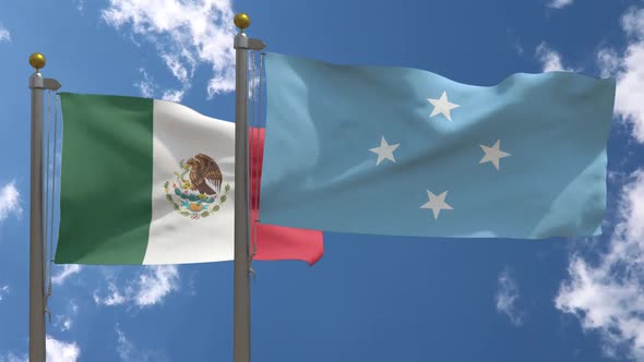 Mexico Flag Vs Federated States Of Micronesia Flag On Flagpole