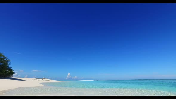 Aerial top down landscape of tranquil bay beach trip by shallow water with white sand background of 